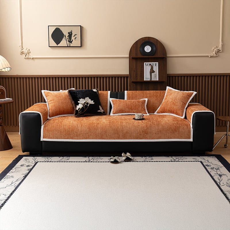 EasyCover-Sofabezug aus Cord-Chenille, Orange Cord, auf einem Sofa