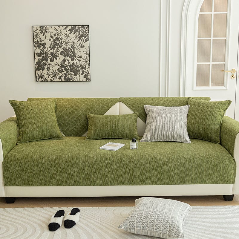 EasyCover-Sofabezug in Fischgrät, Grün Fischgrät, auf einem Sofa