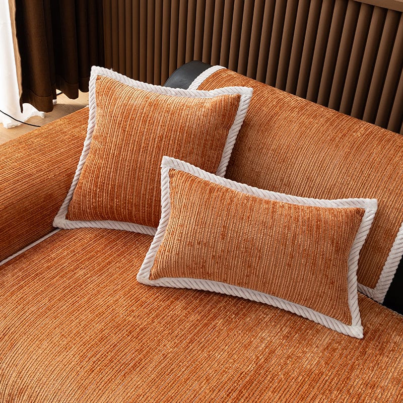 EasyCover-Kissenbezug aus Cord-Chenille — 1 Stück, Orange Cord, auf einem Sofa