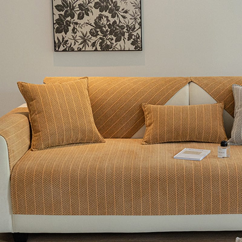 EasyCover-Kissenbezug in Fischgrät — 1 Stück, Orange Fischgrät, auf einem Sofa